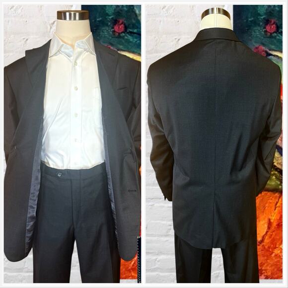 Hart Schaffner Marx 46L 40x33 Solid Dark Charcoal Gray Nailhead Quality Suit USA - Picture 4 of 16